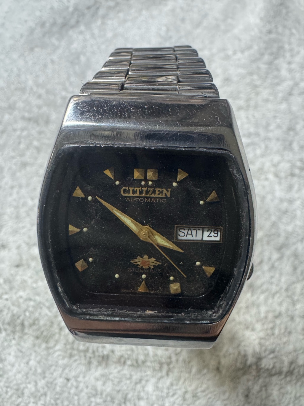 Citizen Silver Watch With Black Dial And Gold Accents